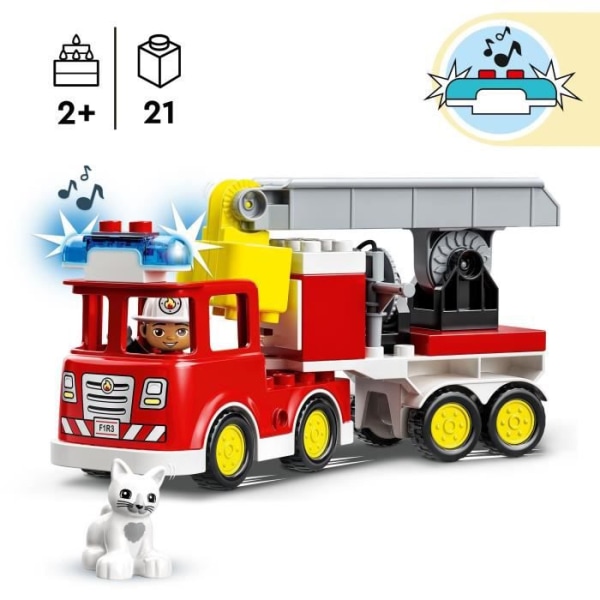 LEGO 10969 DUPLO Town Brandbilen, pedagogisk leksak, minifigurer, rädda djuren, pedagogiskt spel, present till barn från 2 år