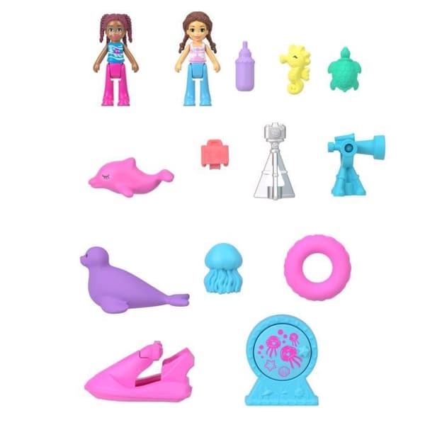 Polly Pocket-Dolphins Redning-Sæt med 2 mini-figurer og dyr HWN96