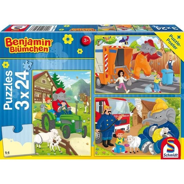 Puzzle - SCHMIDT SPIELE - Benjamin Elefantti - 3 x 24 Palaa - Lapsille - Eläimet
