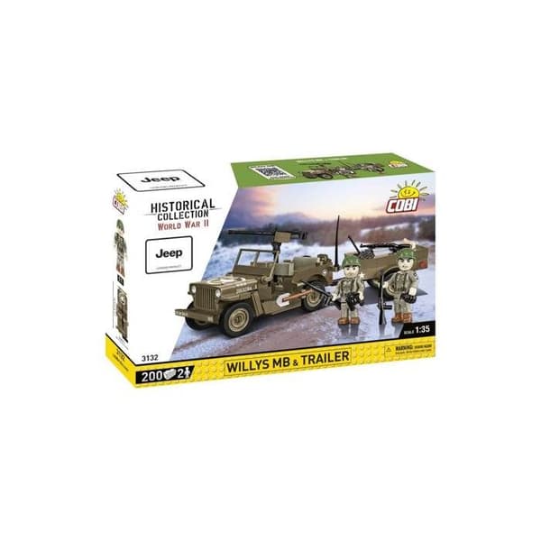 Rakennusleikki - COBI - Willys MB & Trailer - 200 osaa - 2 figuuria - Ruskea brun