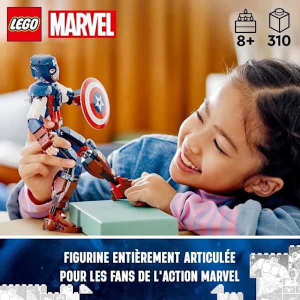 LEGO® Marvel 76258 Captain America minifigur med skjold, legetøj og Avengers dekoration Blå, brun, vit och röd