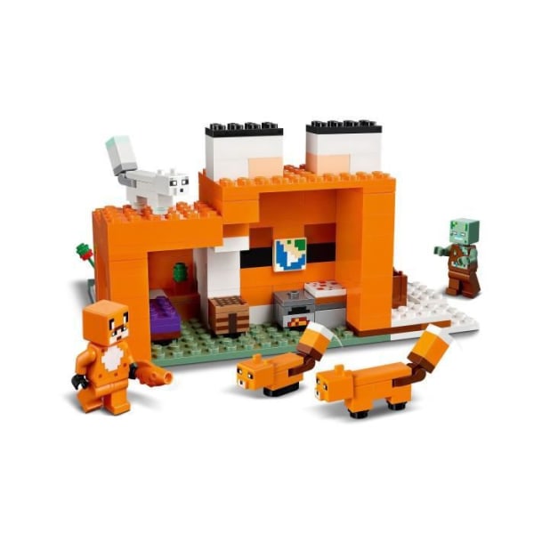 LEGO® 21178 Minecraft The Fox's Refuge, Bygga leksakshus, Barn från 8 år, Set med zombiefigurer, Djur