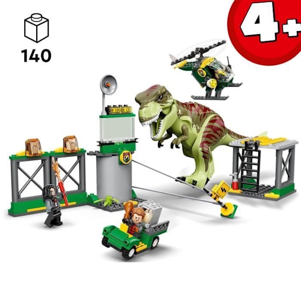 LEGO® 76944 Jurassic World T. Rex Escape, dinosaurier, med bil, helikopter och flygplats, för åldrarna 4 och uppåt Flerfärgad