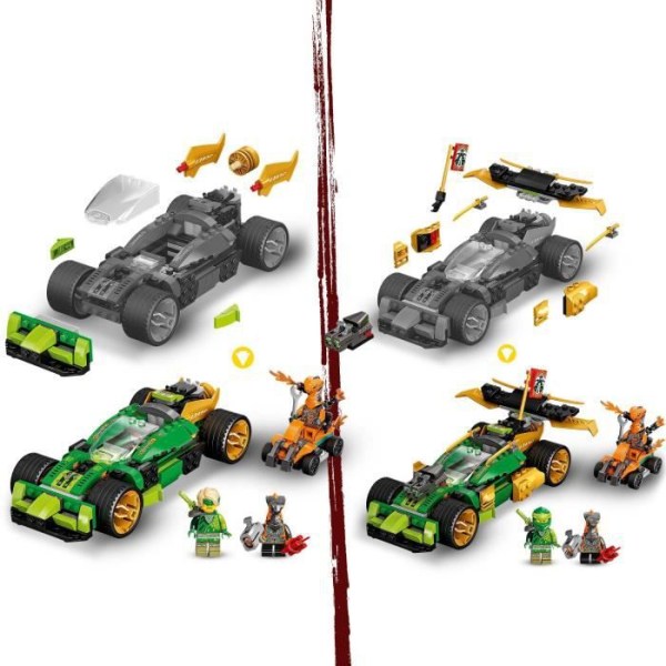 LEGO 71763 NINJAGO Lloyds racerbil - Evolution, leksaksbil, med minifigurer av ninja och krigare, barn 6 år gamla