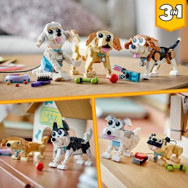 LEGO® Creator 3-in-1 31137 ihastuttavat koirat, mäyräkoira, mopsi, villakoiran minihahmot, 7-vuotiaat ja sitä vanhemmat lapset Flerfärgad