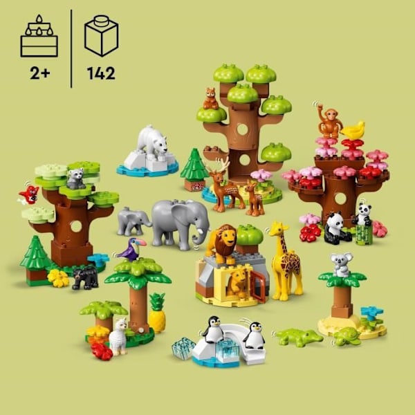 LEGO® 10975 DUPLO Verdens vilde dyr, pædagogisk legetøj fra 2 år, 22 løver, hjorte, alpakafigurer, med legemåtte Flerfärgad