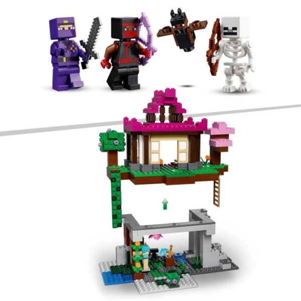 LEGO 21183 Minecraft träningsläger, leksak med ninja-minifigurer, skelett, med hus, present för pojkar och flickor från 8 år och uppåt