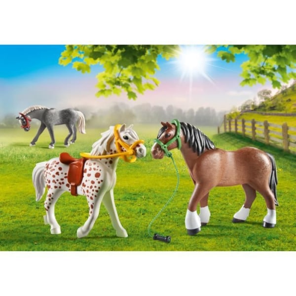 PLAYMOBIL - 70683 - Set med 3 hästar med sadlar, grimmor och blyrep