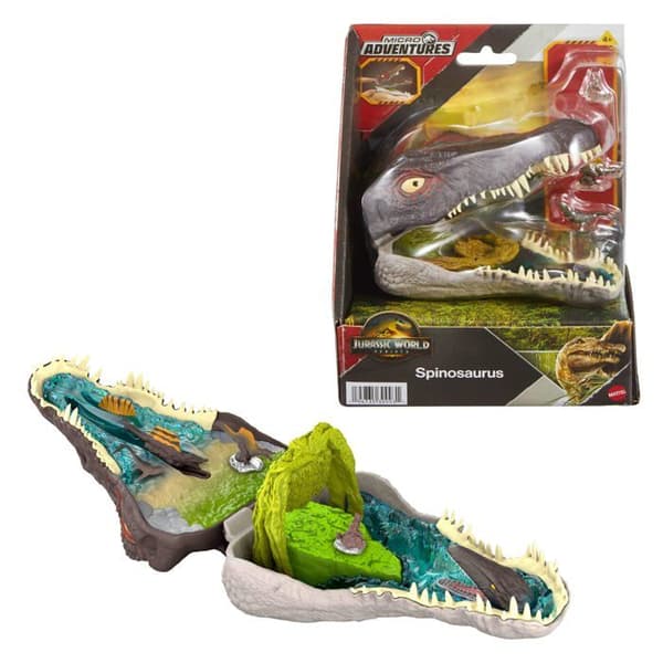 Coffret Micro Aventures Spinosaure - Mattel - Interaktiv dinosaurushoved - 3 mini-figurer - 11,5 cm foldet