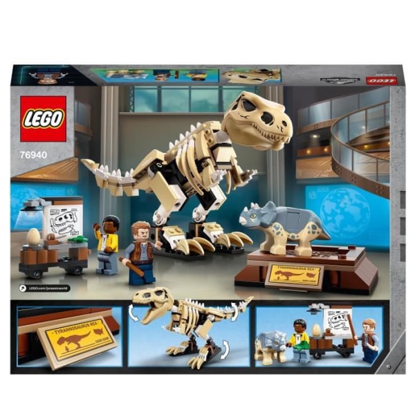 LEGO® 76940 Jurassic World T. Rex -dinosaurusten fossiilinäyttelylelu 7-vuotiaille ja sitä vanhemmille lapsille, luurankorakennuslelu