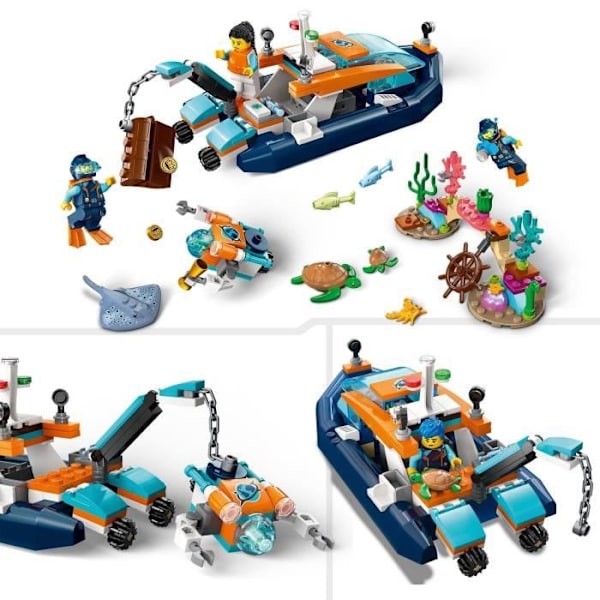 LEGO® City 60377 Undervandsudforskningsbåd, legetøj med marinedyrsfigurer Flerfärgad