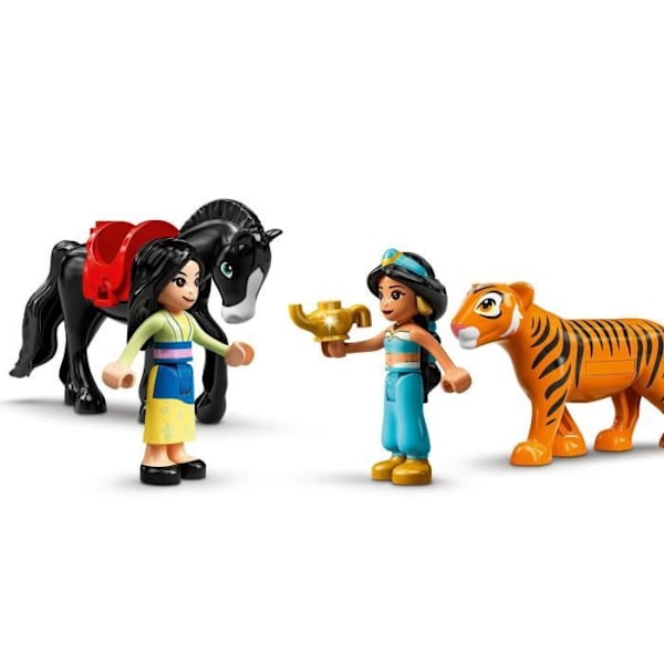 LEGO 43208 Disney Princess The Adventures of Jasmine and Mulan, Legetøj med flyvende tæppe, tigerfigur og hest, børn 5 år Flerfärgad