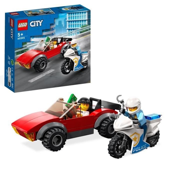 LEGO® City 60392 polismotorcykeljakt, leksaksracerbil och 2 poliser Röd