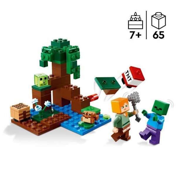 LEGO Minecraft 21240 Sumpeventyr, byggelegetøj, med zombiefigur Vit