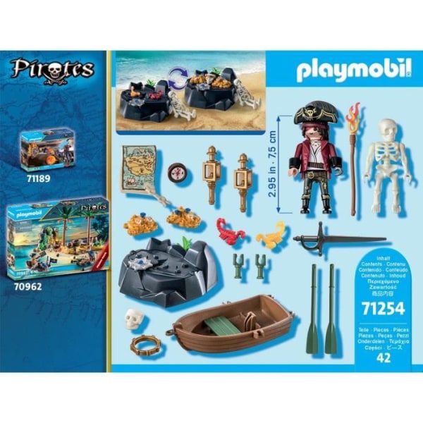 PLAYMOBIL - 71254 - Piraterna - Startpaket Pirat och båt - 42 delar - För barn från 4 år och uppåt