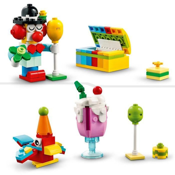 LEGO® Classic 11029 Creative Party Box, jossa on 12 minipalikkalelua: Yksisarvinen, Klovni Flerfärgad