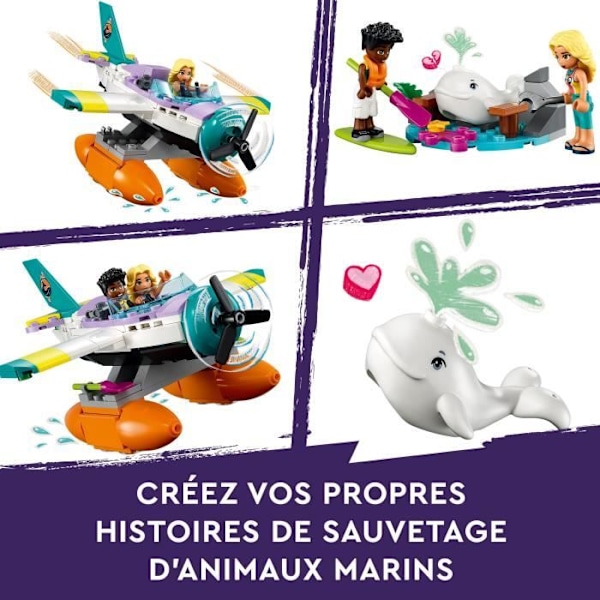 LEGO® Friends 41752 Sea Rescue vandflyver, flylegetøj med hvalfigur og minidukker Flerfärgad