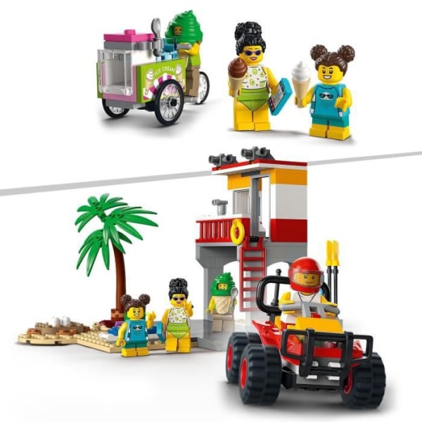 LEGO® 60328 City Första hjälpen-stationen på stranden, byggleksak, fyrhjuling och vägskylt, present till barn +5 år