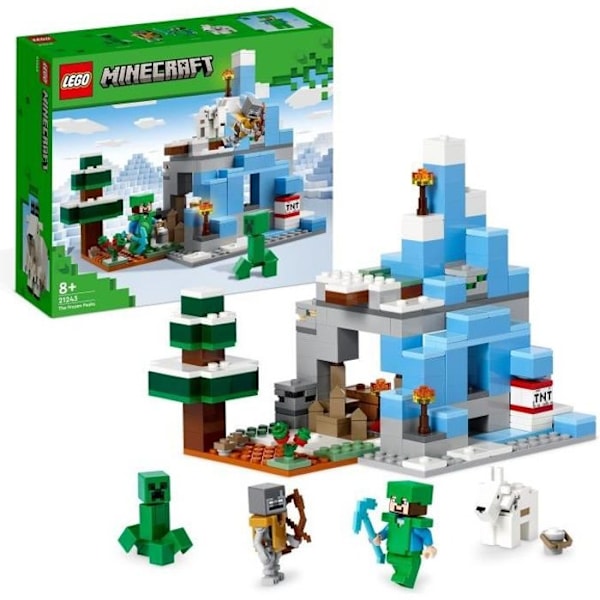 LEGO Minecraft 21243 The Frozen Peaks, lelu 8-vuotiaille lapsille, Steve- ja Creeper-hahmoilla Flerfärgad