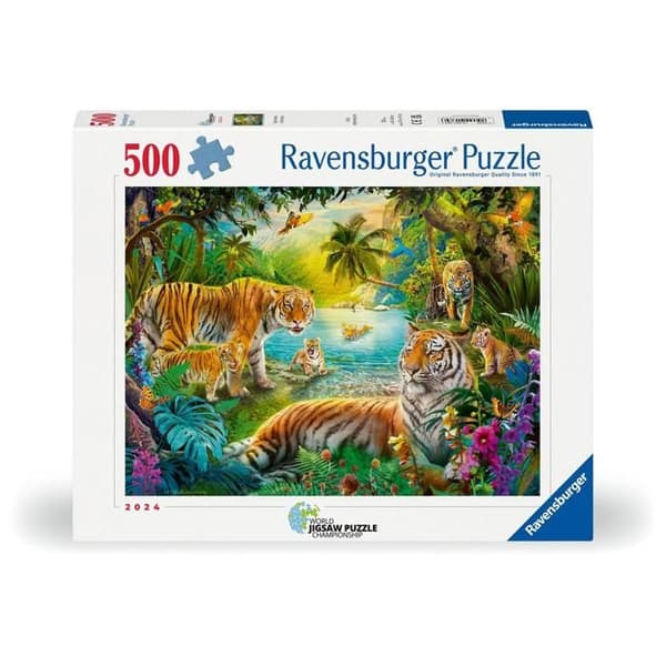 Pussel - RAVENSBURGER - Tigrar i oasen - 500 bitar - 49 x 36 cm - Tema Djur