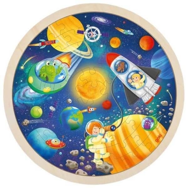 Palapeli pyöreä - GOKI - Kosmos - Puu - 57 kappaletta - Halkaisija 30 cm