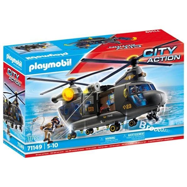 PLAYMOBIL 71149 Erikoisjoukkojen kuljetushelikopteri, poliisit, kaupunkitoiminta, eliittiyksikkö, 117 kappaletta, 5-vuotiaat ja sitä vanhemmat Flerfärgad
