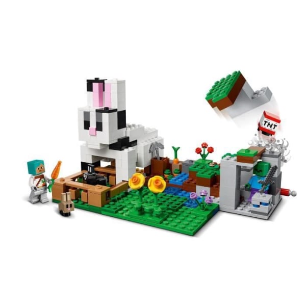 LEGO 21181 Minecraft The Rabbit Ranch, leksak, med husdjur, zombie, TNT minifigurer, pojkar och flickor från 8 år och uppåt Flerfärgad