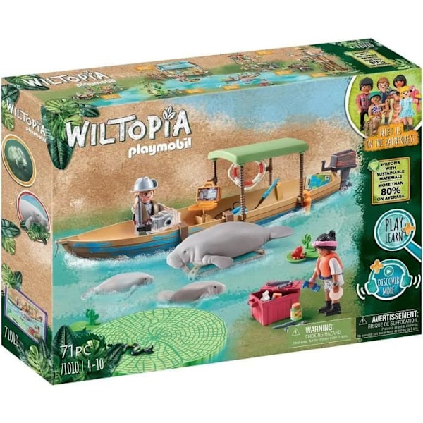 PLAYMOBIL 71010 Pirogue og lamantiner, Wiltopia, Mere end 80% genbrugsmaterialer eller biobaserede materialer, Fra 4 år Flerfärgad