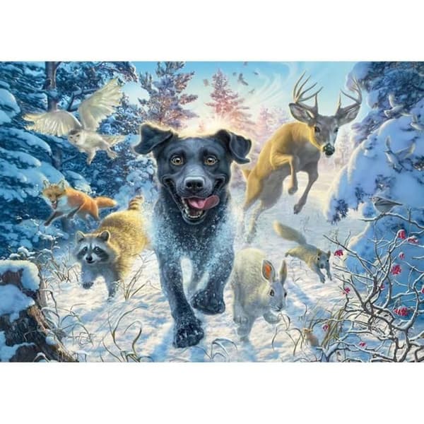 Puzzle - SCHMIDT - Sort labrador i sneen - 1000 brikker - 69,3 x 49,3 cm - Til voksne Svart