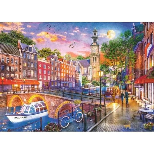 Puslespil - RAVENSBURGER - Solnedgang over Amsterdam - 1000 brikker - motiv Amsterdam - 1000 elementer