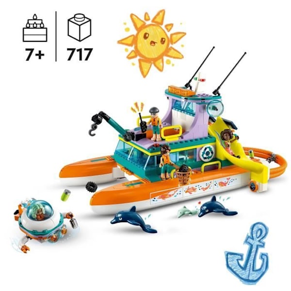 LEGO® Friends 41734 meripelastusvene, lelu delfiinien ja sukellusveneen minihahmoilla Flerfärgad