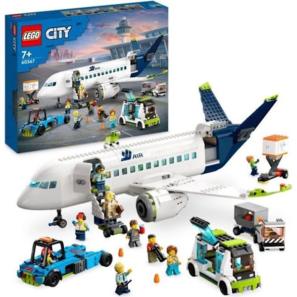 LEGO® City 60367 passagerflylegetøj med lufthavnsbus, slæbebåd, bagagevogn og 9 minifigurer Flerfärgad
