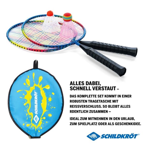Junior badminton sæt - SCHILDKRÖT - Schildkröt junior - Ketchere 45,5 cm - Forstærkede bolde - Lynlås taske mångfärgad