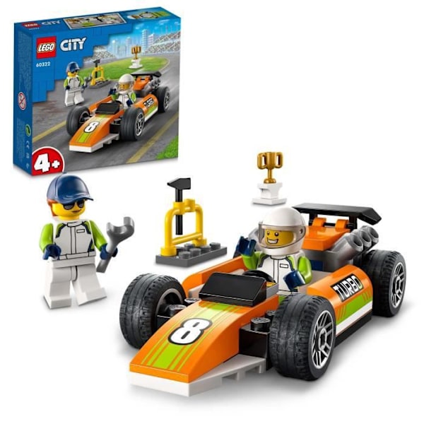 LEGO® 60322 City Great Vehicles racerbil, kreativt legetøj i Formel 1-stil til børn fra 4 år og opefter, med minifigurer Blå