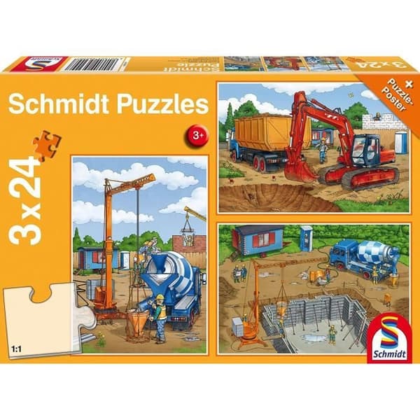 SCHMIDT JA SPIELE Puzzle lapsille - Rakennustyömaalla - 3x24 kpl