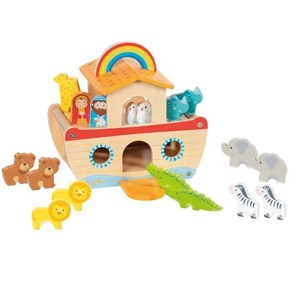 Trælegetøj - GOKI - Min lille Noahs Ark - 16 dyr - Til børn fra 3 til 6 år - Beige Beige