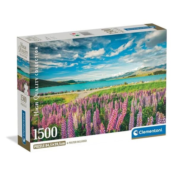 Puzzle Compact - CLEMENTONI - Lupin ved Tekapo-søen - 1500 brikker - 84,5 x 59,5 cm - Plakat inkluderet