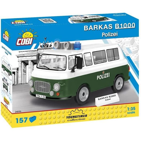 Reduceret model - Cobi - Barkas B1000 Politibil - 157 dele - Grøn - At samle selv vit/grön