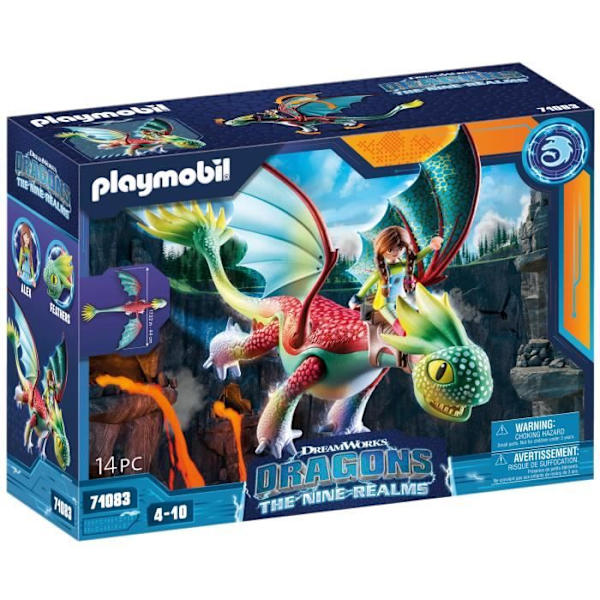 PLAYMOBIL 71083 Dragons Panache & Alex, Irrotettava lohikäärmehahmo, Dragons: The Nine Kingdoms, 14 osaa, 4-vuotiaat ja sitä vanhemmat Flerfärgad
