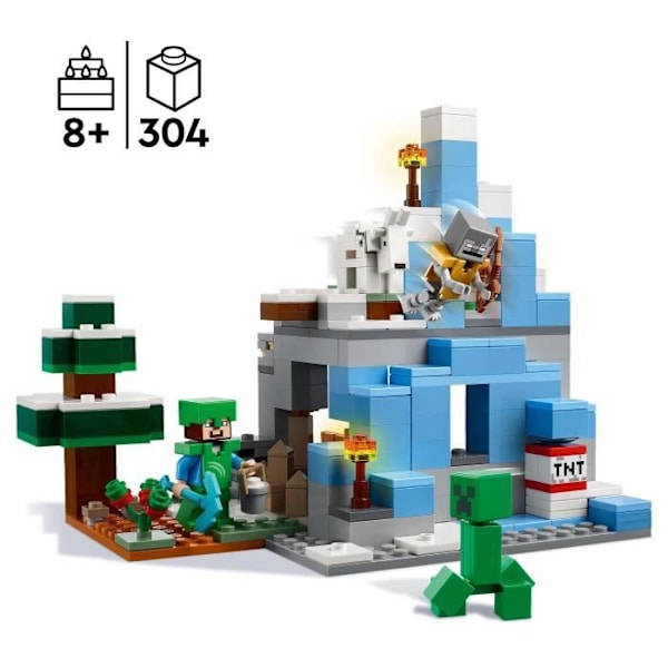 LEGO Minecraft 21243 The Frozen Peaks, lelu 8-vuotiaille lapsille, Steve- ja Creeper-hahmoilla Flerfärgad