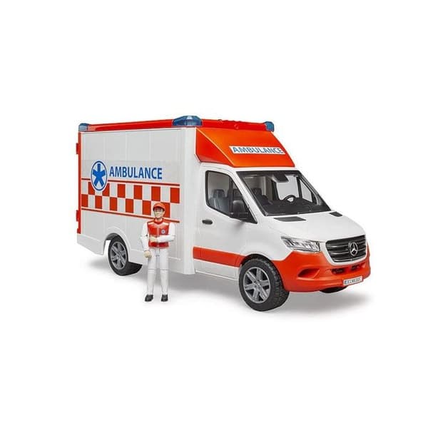 Ambulance legetøj MB Sprinter - BRUDER - Føreren inkluderet - Lyd- og lysmodul - Tilbehør inkluderet Multifarvet