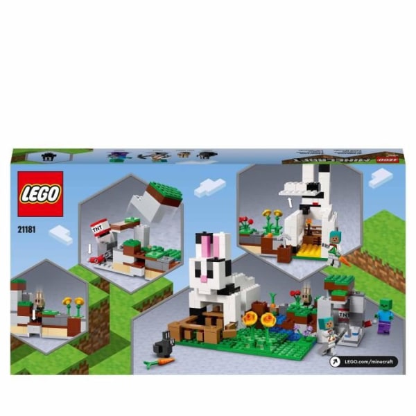 LEGO 21181 Minecraft The Rabbit Ranch, leksak, med husdjur, zombie, TNT minifigurer, pojkar och flickor från 8 år och uppåt Flerfärgad