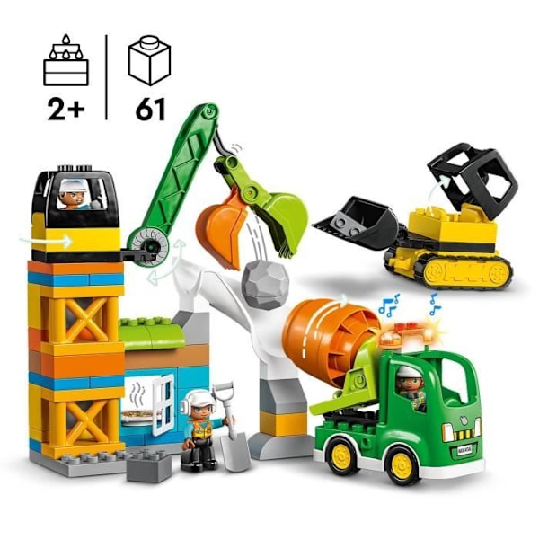 LEGO DUPLO My Town 10990 rakennustyömaa, lelunosturi, puskutraktori ja betonisekoitin Flerfärgad