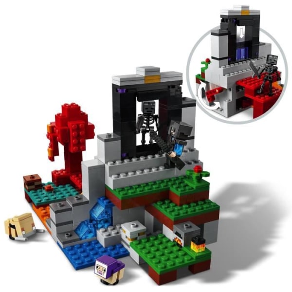 LEGO® 21172 Minecraft™ Den förstörda portalleksaken för flickor och pojkar, 8 år, med Steve och Wither skelettminifigurer