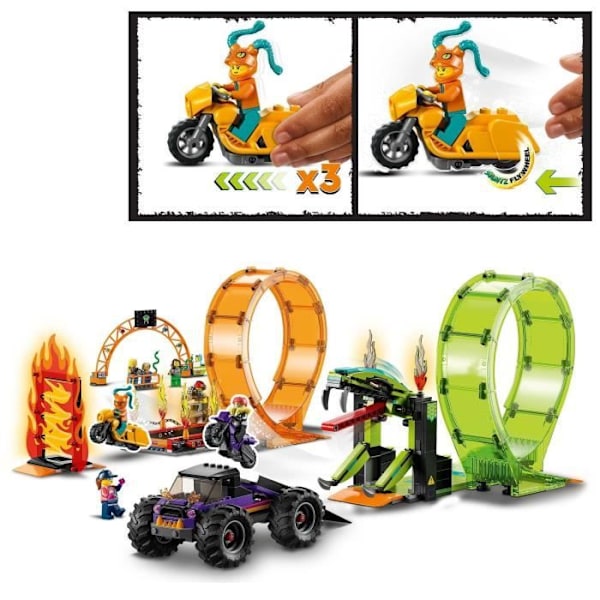 LEGO 60339 City Stuntz Stunt Arena med dubbla loopar, Monster Truck Toy, med motorcykel, Stuntfigur, barn från 7 år och uppåt Flerfärgad