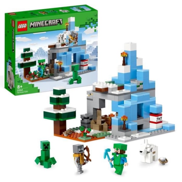 LEGO Minecraft 21243 The Frozen Peaks, leksak för barn i åldrarna 8, med Steve och Creeper minifigurer