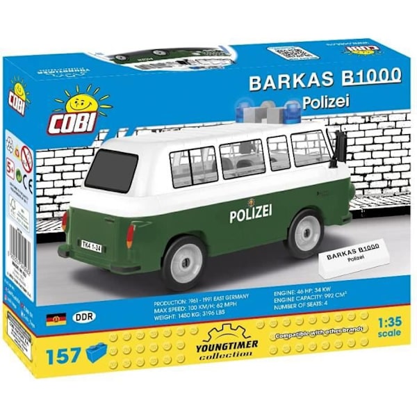 Reduceret model - Cobi - Barkas B1000 Politibil - 157 dele - Grøn - At samle selv vit/grön