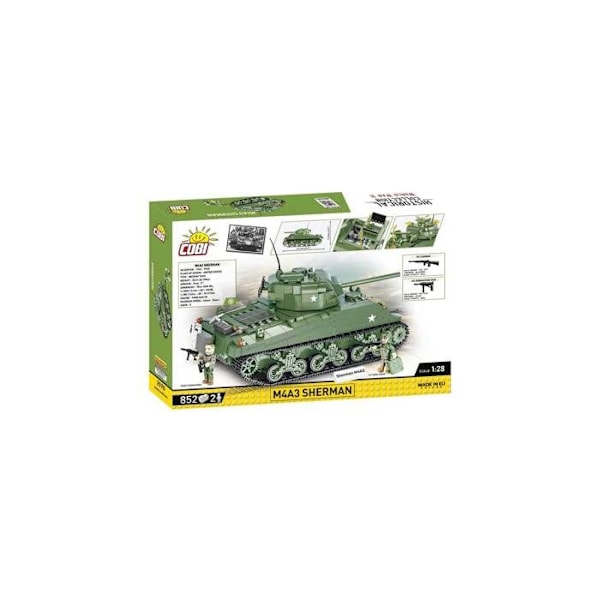 Modelsæt - COBI - 2570 - M4A3 SHERMAN - Grøn farve - Til børn fra 6 år - Interiør