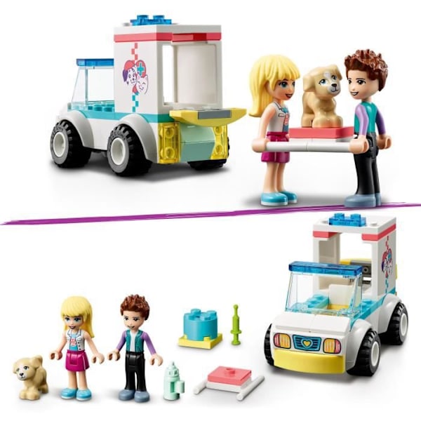 LEGO® 41694 Friends Vet Clinic Ambulanssi 4-vuotiaille ja sitä vanhemmille lapsille, mininukkelelu ja koirahahmo