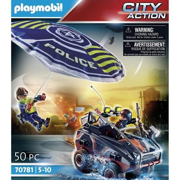 PLAYMOBIL - 70781 - Faldskærmssoldat politimand og bandit quad - Blå - Blandet - 5 år Blå